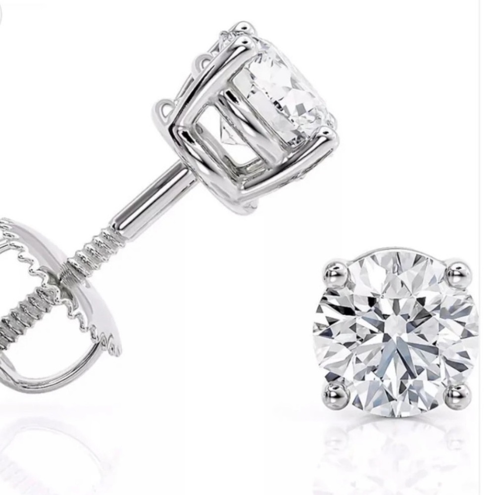 14K w/screws 1ct Diamond Pair. .50ct each 1/2ct each white Gold - Picture 12 of 12